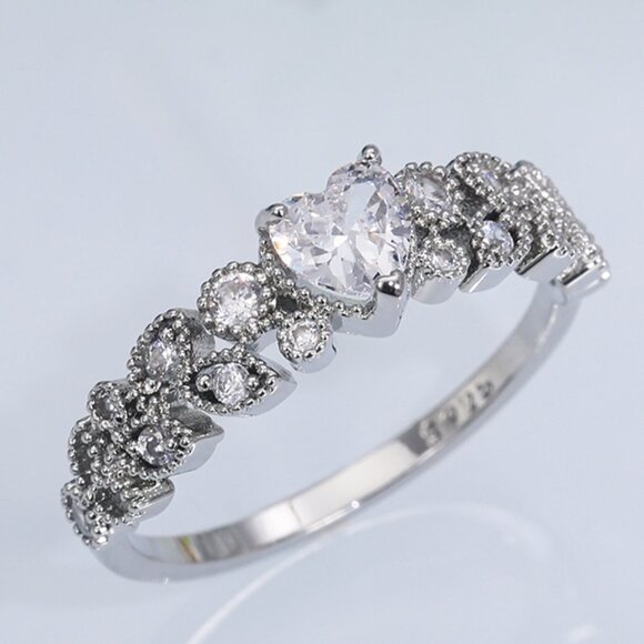 ▶Heart shape CZ Eternity 925 Silver Plated Fashion Ring for Women, L089 - Picture 1 of 9